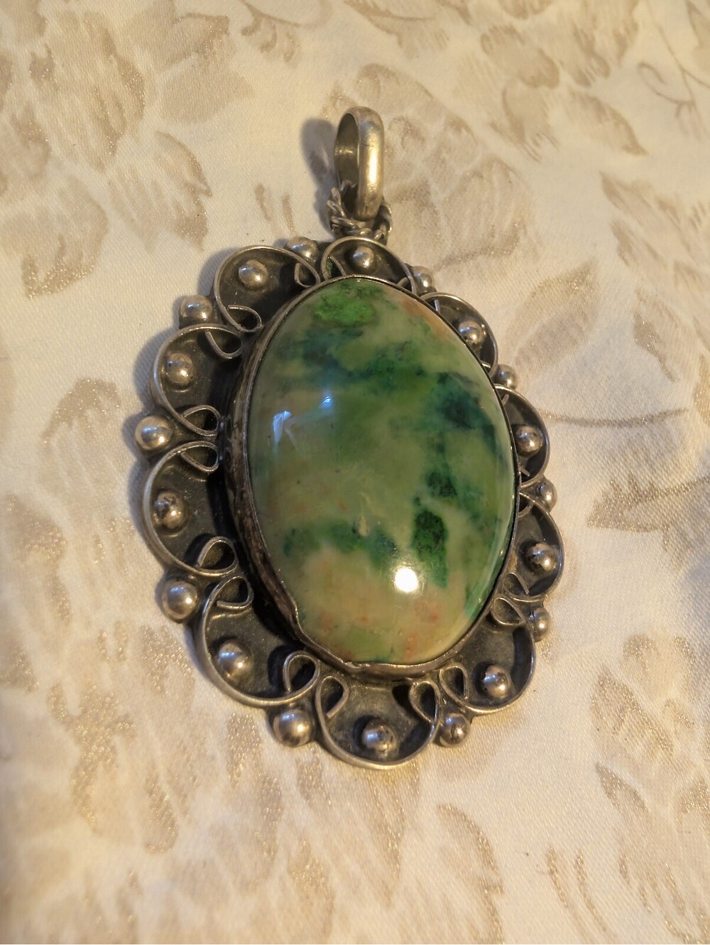Vintage Sterling Silver Pendant with Green Stone